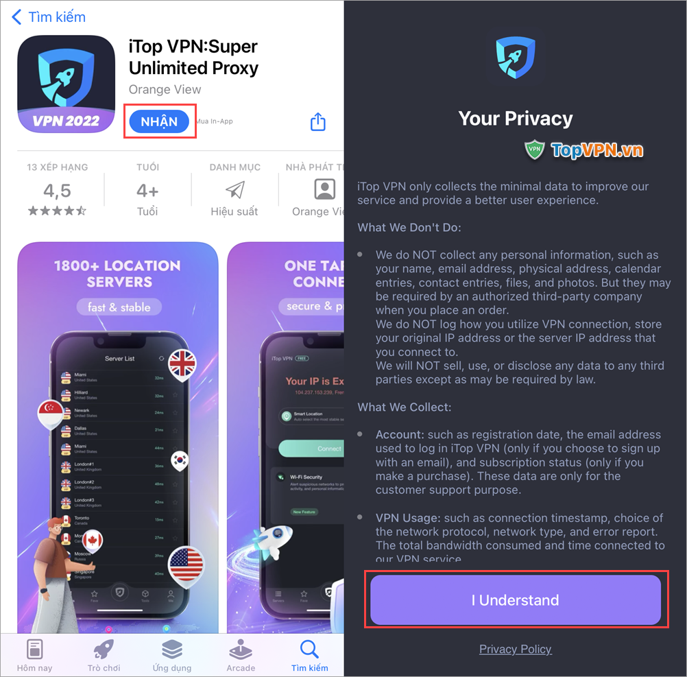 Tải ứng dụng iTop VPN về điện thoại và cài đặt