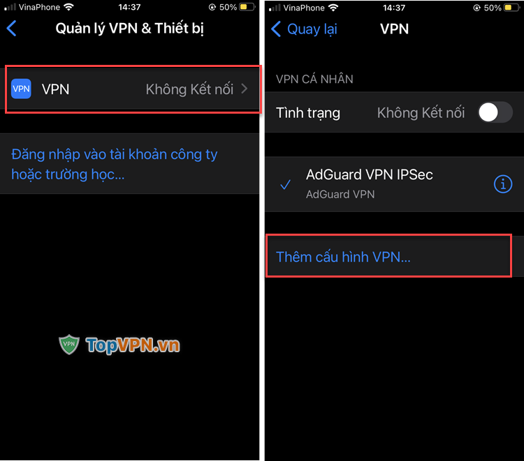 Chọn Thêm cấu hình VPN