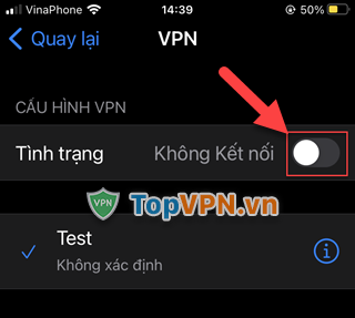 Gạt thanh Tình trạng thành màu xanh để kết nối VPN