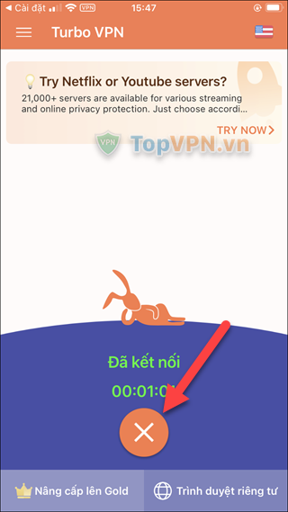 Kết nối thành công tới VPN của Turbo VPN